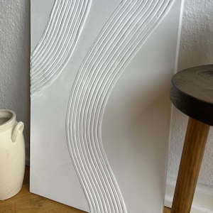 Leinwand 40 x 60 cm | Weiß | Strukturiere Wandkunst 3D | Abstrakte Malerei | Minimalistische Kunst für Zuhause | Handgefertigt