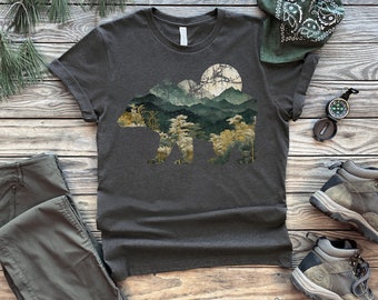 Bear Tee, Nature Adventure Hiking Outdoor Shirt, Wildlife Animal Lovers, Graphic Tee, Unisex