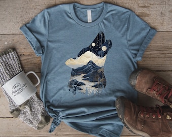 Wolf Tee, Nature Adventure Hiking Outdoor Shirt, Wildlife Animal Lovers, Graphic Tee, Unisex