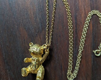 Gold-plated 24k teddy bear pendant and chain from Franklin Mint - 1978 with authenticity certificate