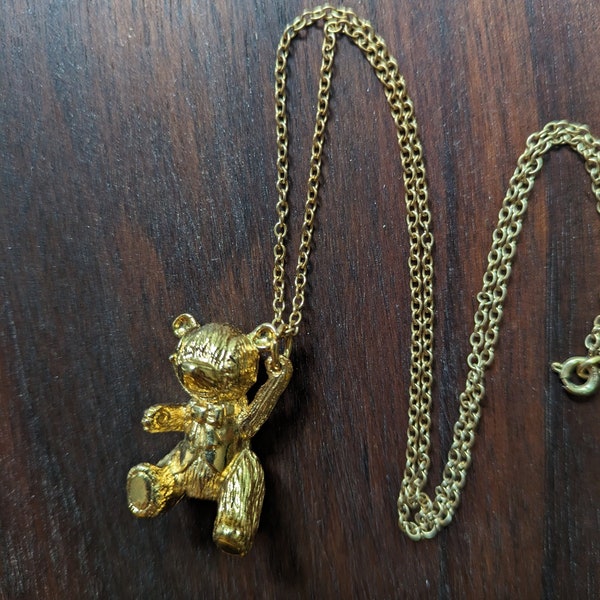 Gold-plated 24k teddy bear pendant and chain from Franklin Mint - 1978 with authenticity certificate