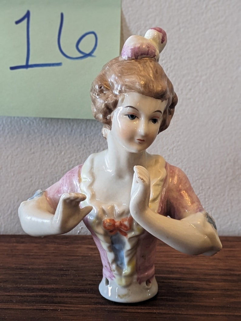 Antique Half-Dolls with Pink Bodices #16 Feathers in Hair