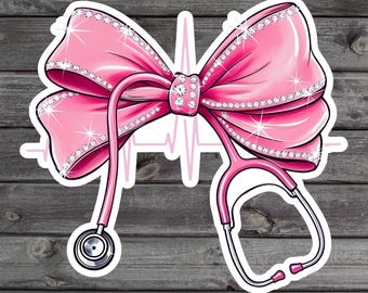 Coquette Stethoscope Nurse Sticker, Nursing Student, Nurse Appreciation, Healthcare Graduation Gift, Pink Bow Laptop Sticker, ER Nurse