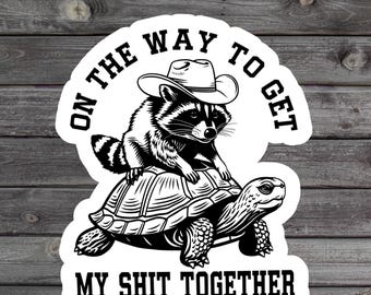 On The Way To Get My Shit Together Sticker, Funny Raccoon Sticker, Gen Z Humor, Millennial Laptop Sticker, Adult Humor, Vinyl Sticker