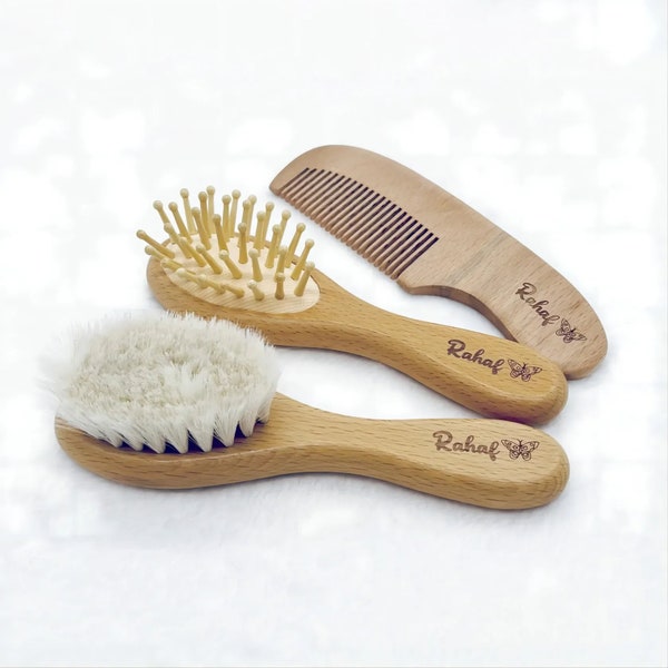 Personalized Wooden Baby Hairbrush Sets - Custom Name, Wool Bristles for Milestones and More!