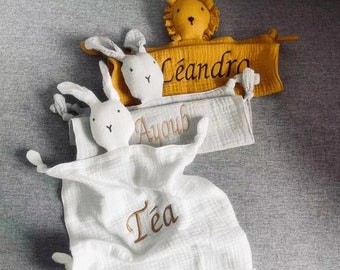 Personalized Organic Cotton Bunny Comforter & Bib Set -  Ultimate Comfort for Baby Mealtime