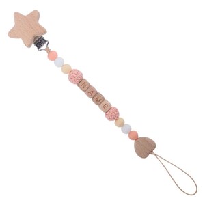 Unique Baby Pacifier Clip Beech Bead Dummy Holder Personalized First Name Baby Shower Gift Pink/Orange