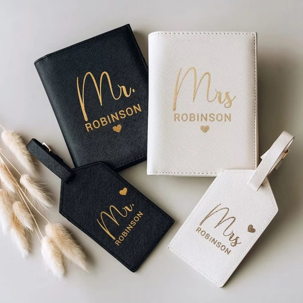 Personalized Passport Holder & Luggage Tag Set - Custom Travel Accessories - Ideal Wedding Gifts