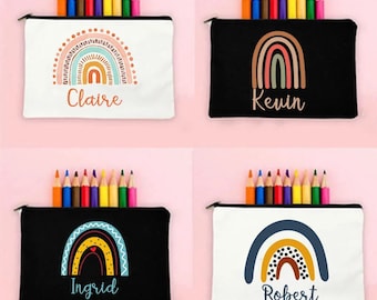 Custom Rainbow Pencil Bag with Personalized Name - Student Stationery Storage