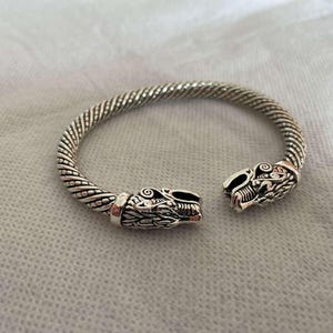 Fenrir Viking Bracelet – Norse Dragon Head Torque Cuff, Pagan Norse Jewelry for Men, Nordic Mythology Gift
