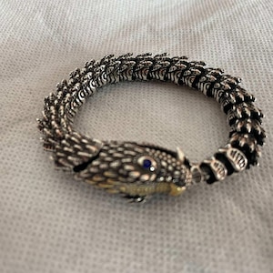Viking Dragon Bracelet – Norse Ouroboros Style Cuff with Serpent Head, Nordic Pagan Jewelry for Men, Jormungandr Gift