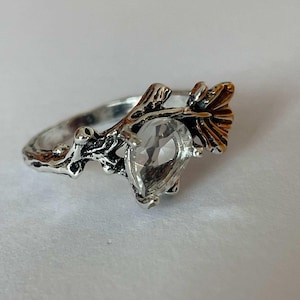 Elven Nature Ring, Viking Forest Jewelry, Silver Leaf Ring, Druid Crystal Ring, Norse Woodland Ring, Elven Engagement Ring, Mythic Fantasy