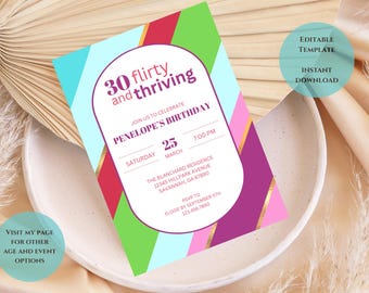 Thirty Flirty Birthday Invitation: Movie Theme, Editable Canva Template (Digital Download