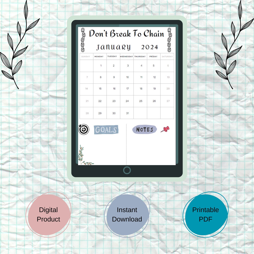 Don't Break the Chain 2024, Digital Tracker, Printable, PDF, Study and ...
