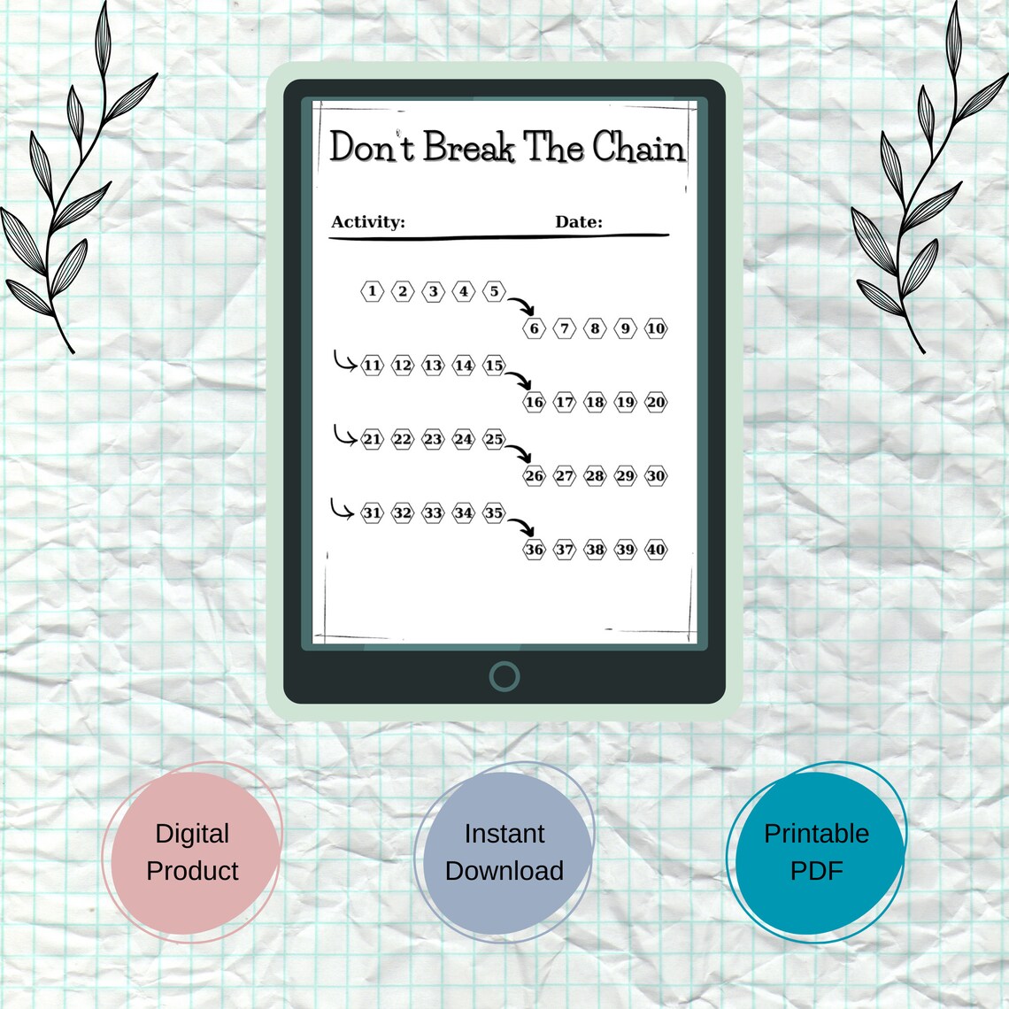 40 Day Tracker, Dont Break the Chain, 2024 Dont Break the Chain ...