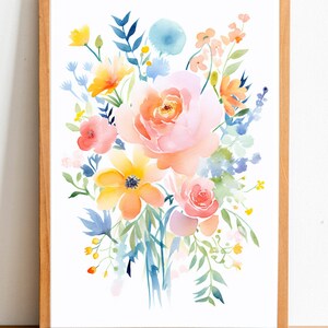 Flower Bouquet watercolor art digital printable, home decor, wall art, floral wall art, botanica, boho, cottagecore, flower collection