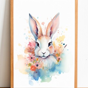 Rabbit, Hare watercolor digital printable art, animal art, home decor, wall art, portrait, boho art
