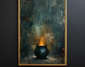 Enchanted Cauldron - Printable Cauldron Art, Dark Alchemy Art, Dark Academia Art, Witchy Art, Whimsigothic Art, Witchcore Art, Halloween Art