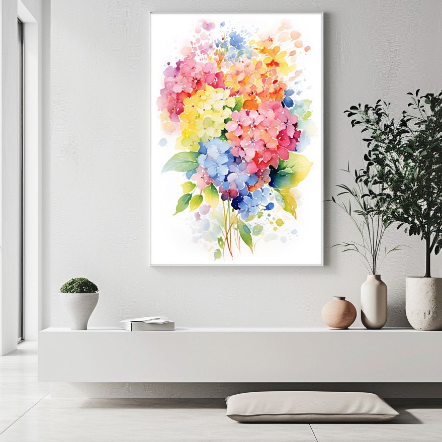 Hydrangea Watercolor Flower Art Digital Printable, Home Decor, Wall Art ...