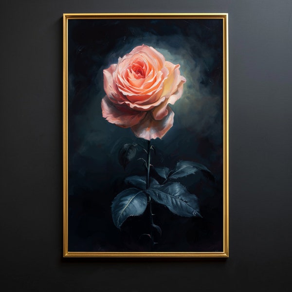 Rosy Dreams - Printable Rose Art, Romantic Goth Art, Romantic Academia Art, Pink Rose Art, Vintage Painting, Forestcore Art, Botanical Art