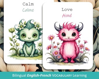 Bilingual Emotion Flashcards - English-French Monster Feelings - Printable Learning Tool for Kids