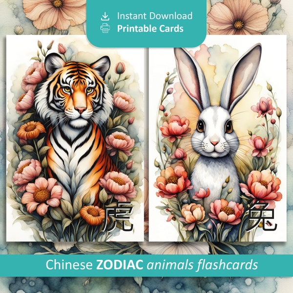 Chinese Zodiac Illustration | Elegant and Symbolic Animal Signs for Decor and Learning | Educational flashcards | Educational Resources