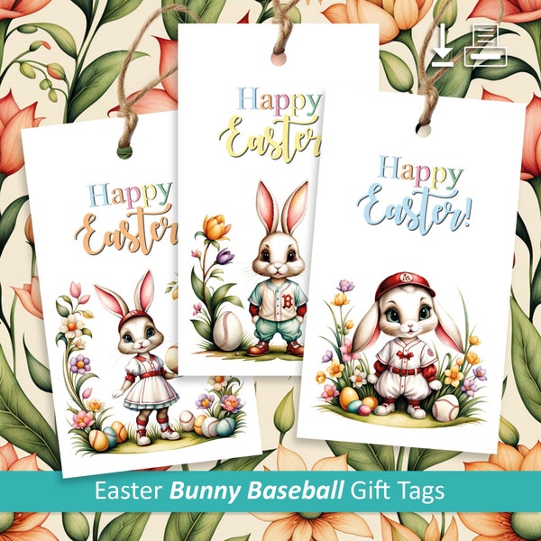 Easter Home Run! Adorable Bunny Baseball Gift Tags - Printable Easter Gift Tags for Sports Fans -  Gift Tag Set for Easter Gifts and Baskets