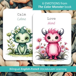 Tarjetas de memoria sobre emociones para niños / Tarjetas imprimibles bilingües español-inglés / PDF de aprendizaje emocional para niños pequeños y preescolares