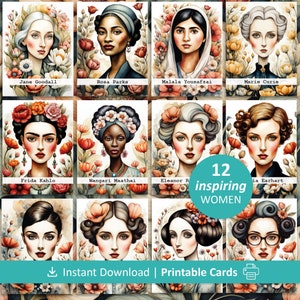 Inspirerende flashcards voor vrouwen | Internationale Vrouwendag | Afdrukbare kaarten | Educatieve flashcards | Sterke vrouwen | Flashcards voor kinderen