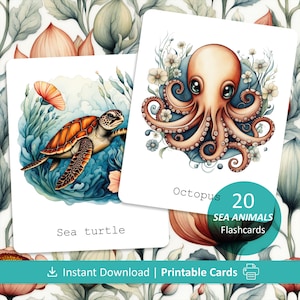 Cartes mémoire animaux marins pour enfants, cartes animaux marins imprimables avec faits, activité éducative PDF pour l'école à la maison et le préscolaire