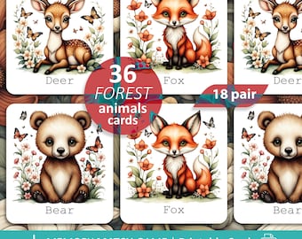 Jeu de mémoire Animaux de la forêt : cartes assorties imprimables (PDF)
