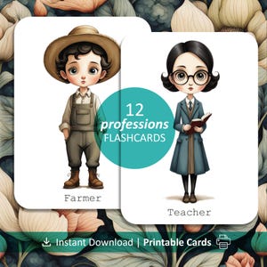 Flashcards de profissões para crianças, cartões educativos para impressão com fatos divertidos, atividades de aprendizagem para pré-escola e ensino doméstico – PDF com tema de carreira