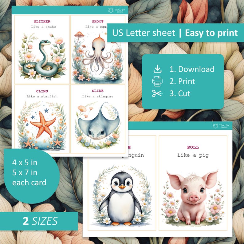 Animal Movement Flashcards: Gross Motor Activity Cards (Printable) image 2