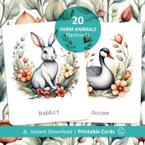 Farm Animal Flashcards for Kids – Printable Montessori Educational Cards with Animal Facts – Preschool & Homeschool PDF Learning Resource