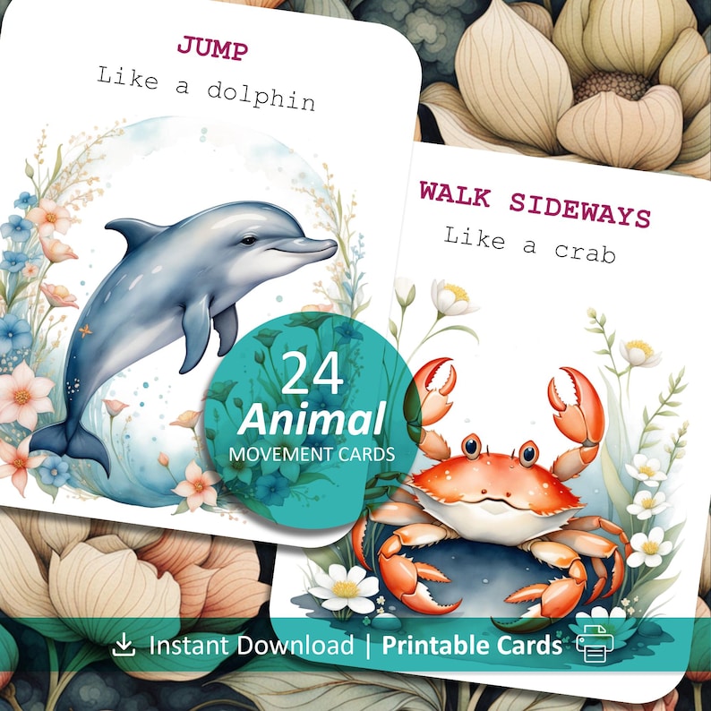 Animal Movement Flashcards: Gross Motor Activity Cards (Printable) image 1