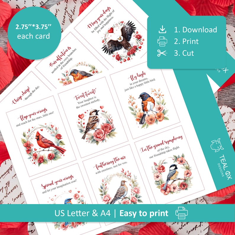 Printable Birds Valentine's Day Cards for Kids - Etsy