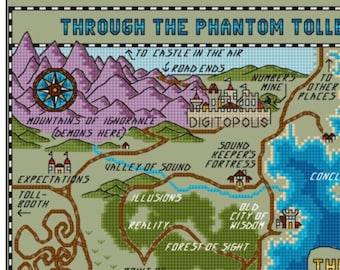 Phantom Tollbooth Lands Beyond Map - Cross Stitch Pattern PDF