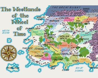 Wheel of Time Westlands Map Cross Stitch Pattern PDF