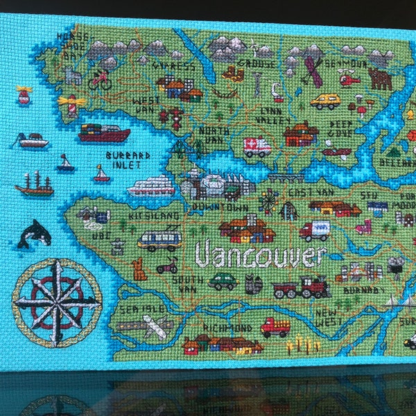 Vancouver, BC Map - Cross Stitch Pattern PDF