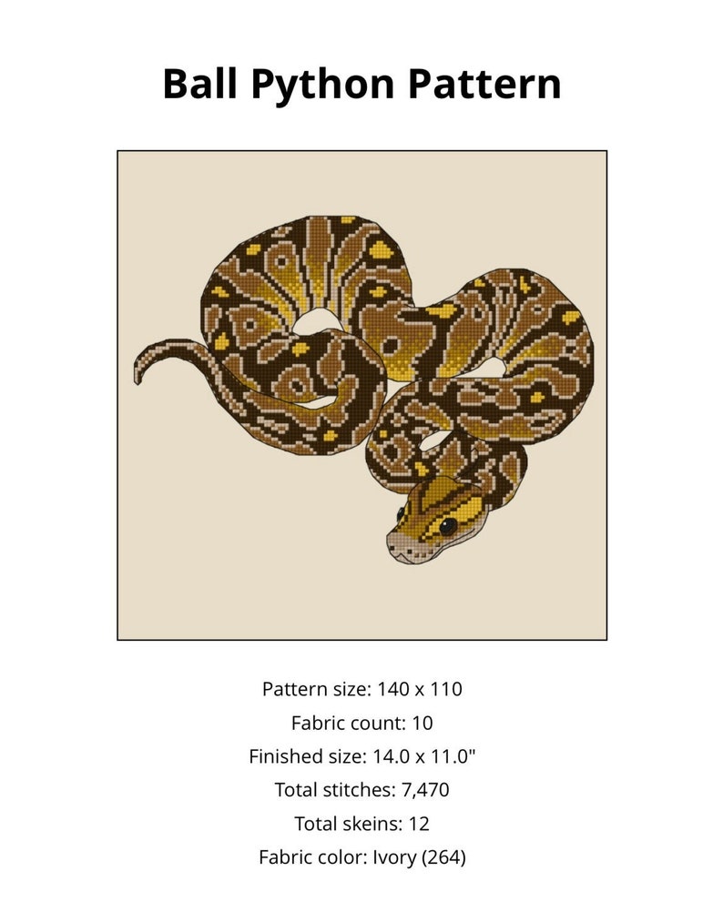 Ball Python Cross Stitch Pattern PDF (normal + Albino Morph Versions ...