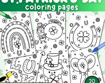 20 St Patrick's Day Coloring Pages for Kids |  Printable St Patty's Day Coloring Book, Cute Leprechauns & Animals, Classroom Activity