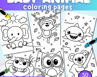 30 Baby Animal Printable Coloring Pages Kids Animal Printable Coloring Sheets for Classroom Printable Coloring Book