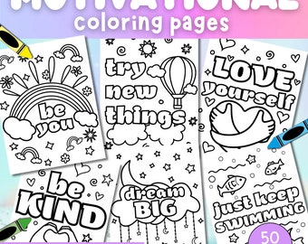 50 Motivational Coloring Pages: Inspirational Kids Activity (Digital Download)