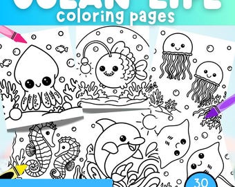 30 Ocean Printable Coloring Pages | Printable Sea Life Coloring Book, Cute Mermaids, Fish & Whales, Classroom Activity