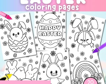 30 Easter Coloring Pages for Kids |  Printable Easter Coloring Book, Cute Animals & Flowers, Classroom Activity