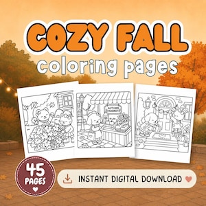 Fall Coloring Pages | 45 Cozy Autumn Animal Printable Designs | Instant Download PDF