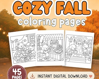 Coloriages d'automne | 45 adorables animaux d'automne à imprimer | Téléchargement PDF instantané