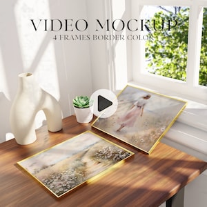 5:4 Video Frame mockup, 4 frames border color, Animated frame Mockup, PSD smart object, Horizontal frame, Gold, white, black and wood Frame