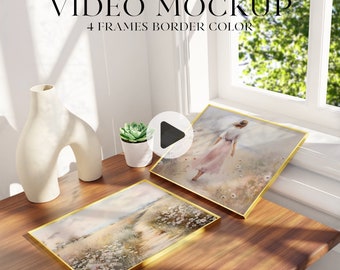 5:4 Video Frame mockup, 4 frames border color, Animated frame Mockup, PSD smart object, Horizontal frame, Gold, white, black and wood Frame