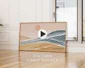 2 scenes Video Frame ratio 16x9 Mockup, Animated frame Mockup, PSD smart object, Horizontal frame wood Frame Mockup, Print frame mockup
